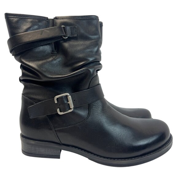 Eric Michael Womens Laguna Boot Black Leather Moto Slouch pull on Size 41 - Picture 1 of 9
